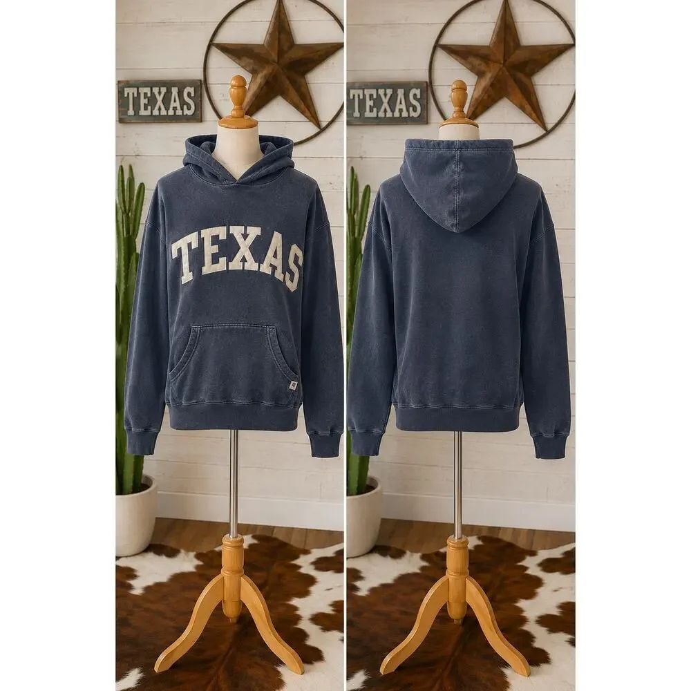 Vintage Russell Athletic Texas Hoodie Navy Pullover Sweatshirt Small
